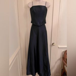 Vintage Michaelangelo Navy Two-Piece Corset Top Maxi Skirt Set